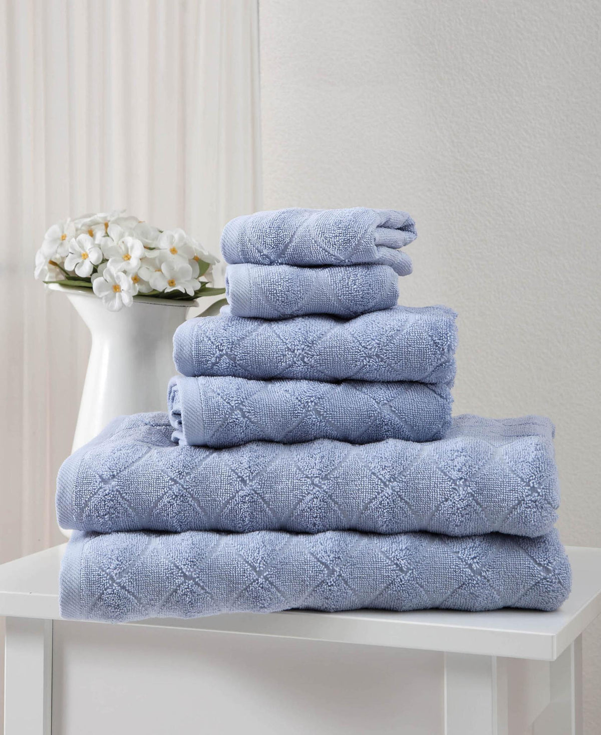Set of Six Navy Blue Geometric Turkish Cotton Towel Set - HomeRoots - Flyclothing LLC