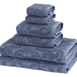 Set of Six Blue Floral Turkish Cotton Towel Set - HomeRoots - Flyclothing LLC