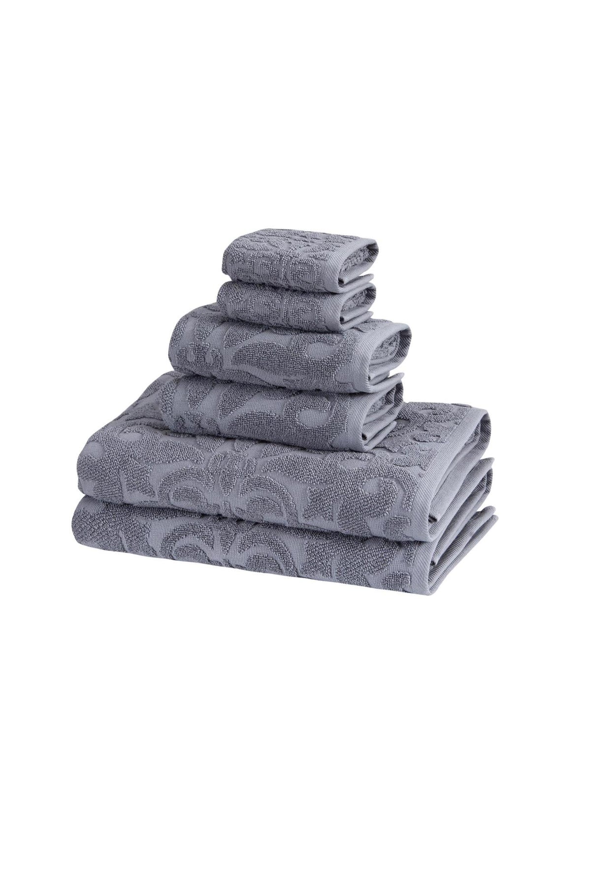 Set of Six Light Gray Floral Turkish Cotton Towel Set - HomeRoots - Flyclothing LLC
