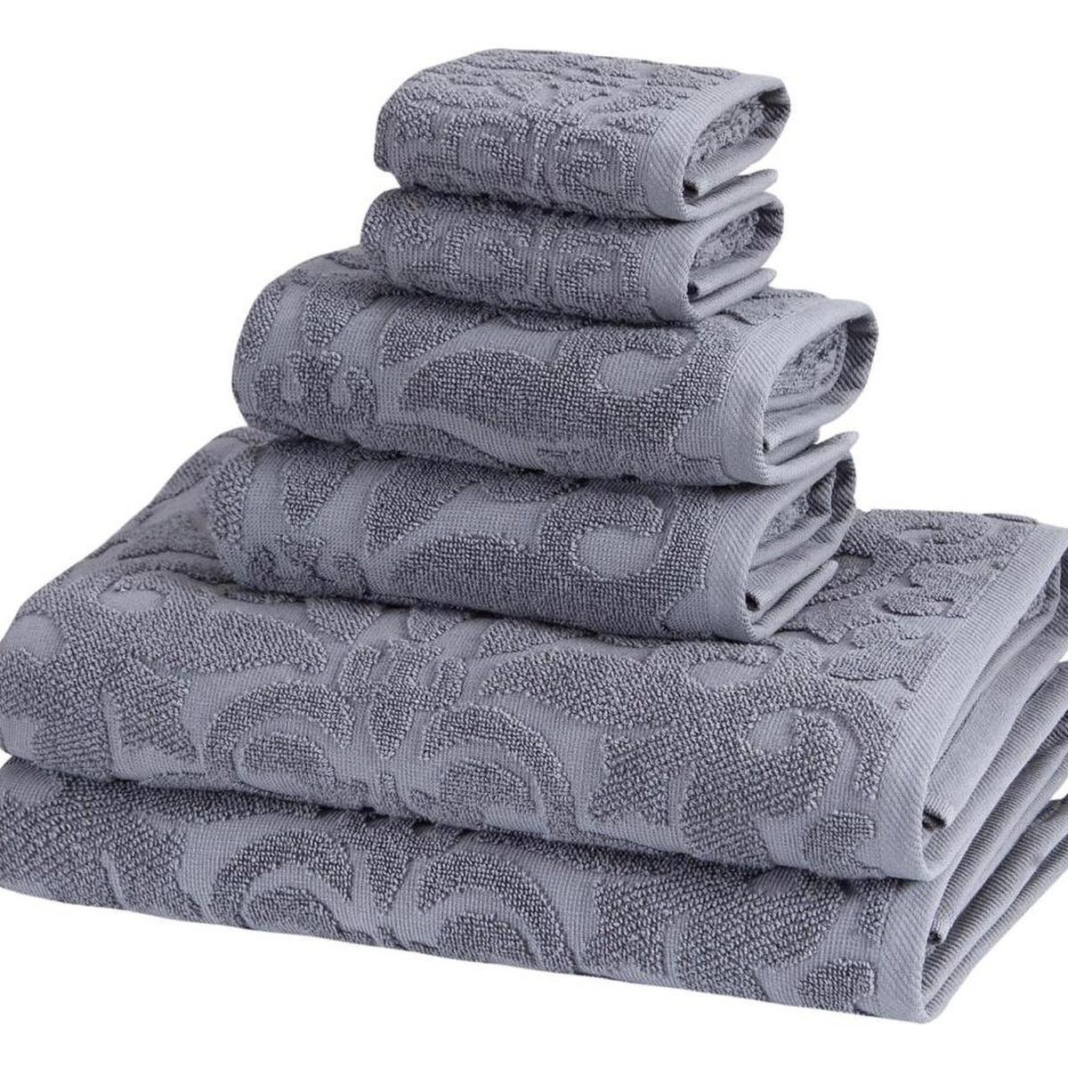 Set of Six Light Gray Floral Turkish Cotton Towel Set - HomeRoots - Flyclothing LLC