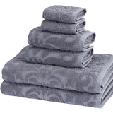 Set of Six Light Gray Floral Turkish Cotton Towel Set - HomeRoots - Flyclothing LLC