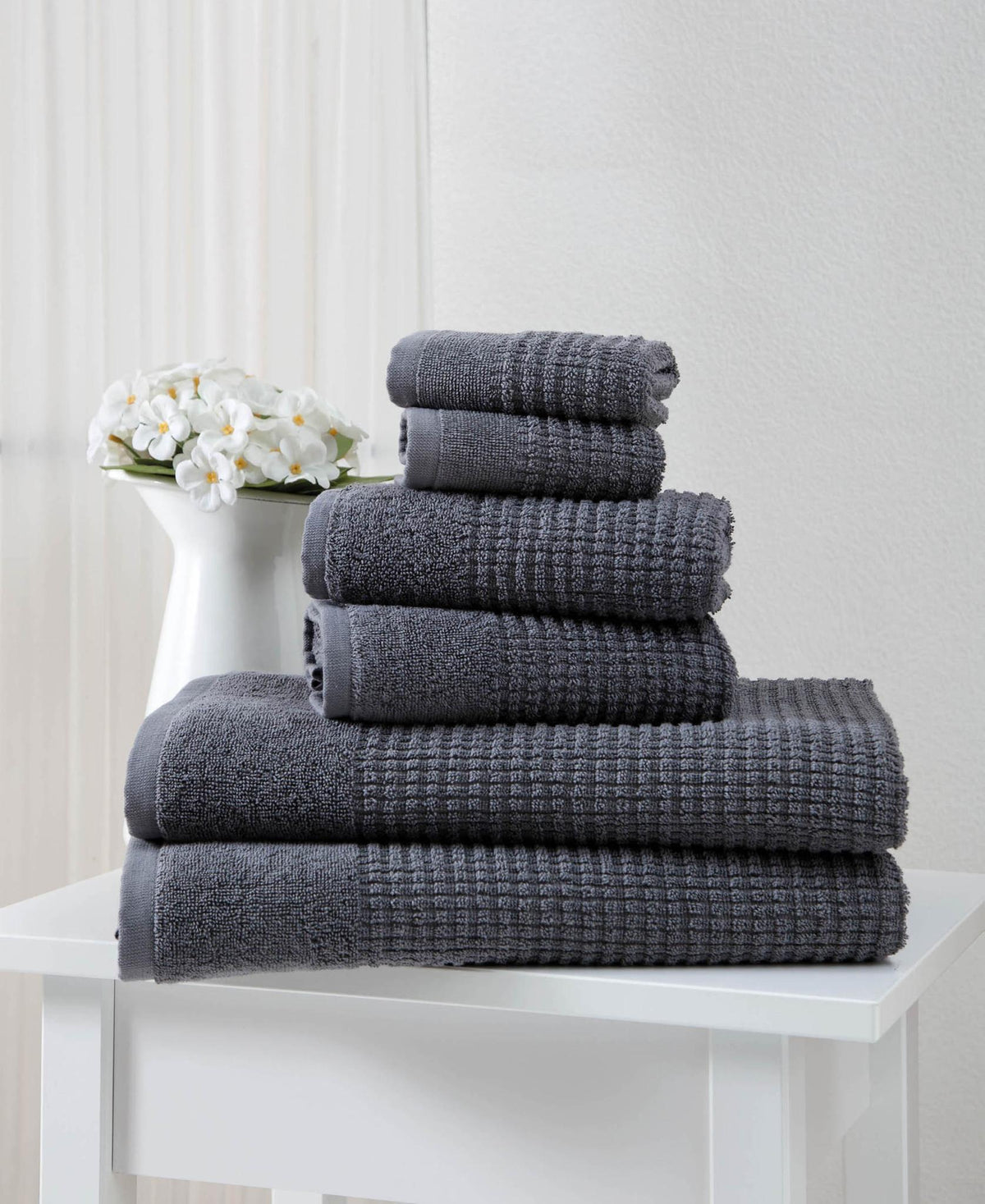 Set of Six Dark Gray Polka Dots Turkish Cotton Towel Set - HomeRoots - Flyclothing LLC