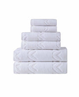 Set of Six White Geometric Turkish Cotton Towel Set - HomeRoots - Flyclothing LLC