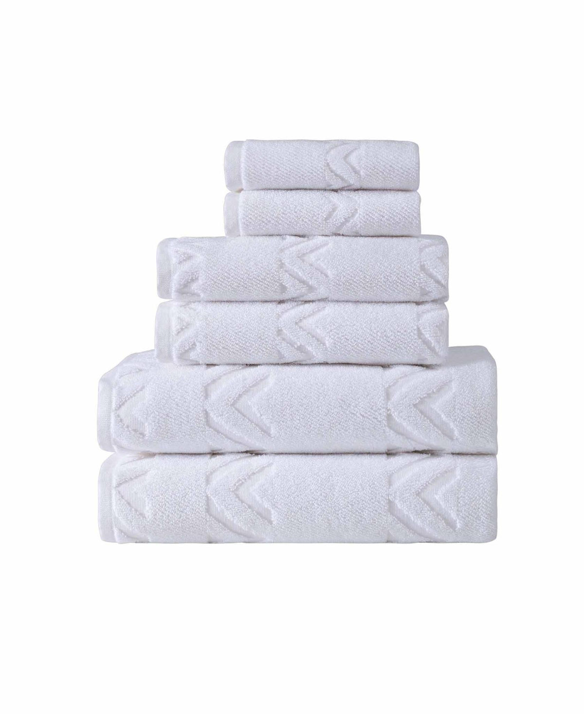 Set of Six White Geometric Turkish Cotton Towel Set - HomeRoots - Flyclothing LLC