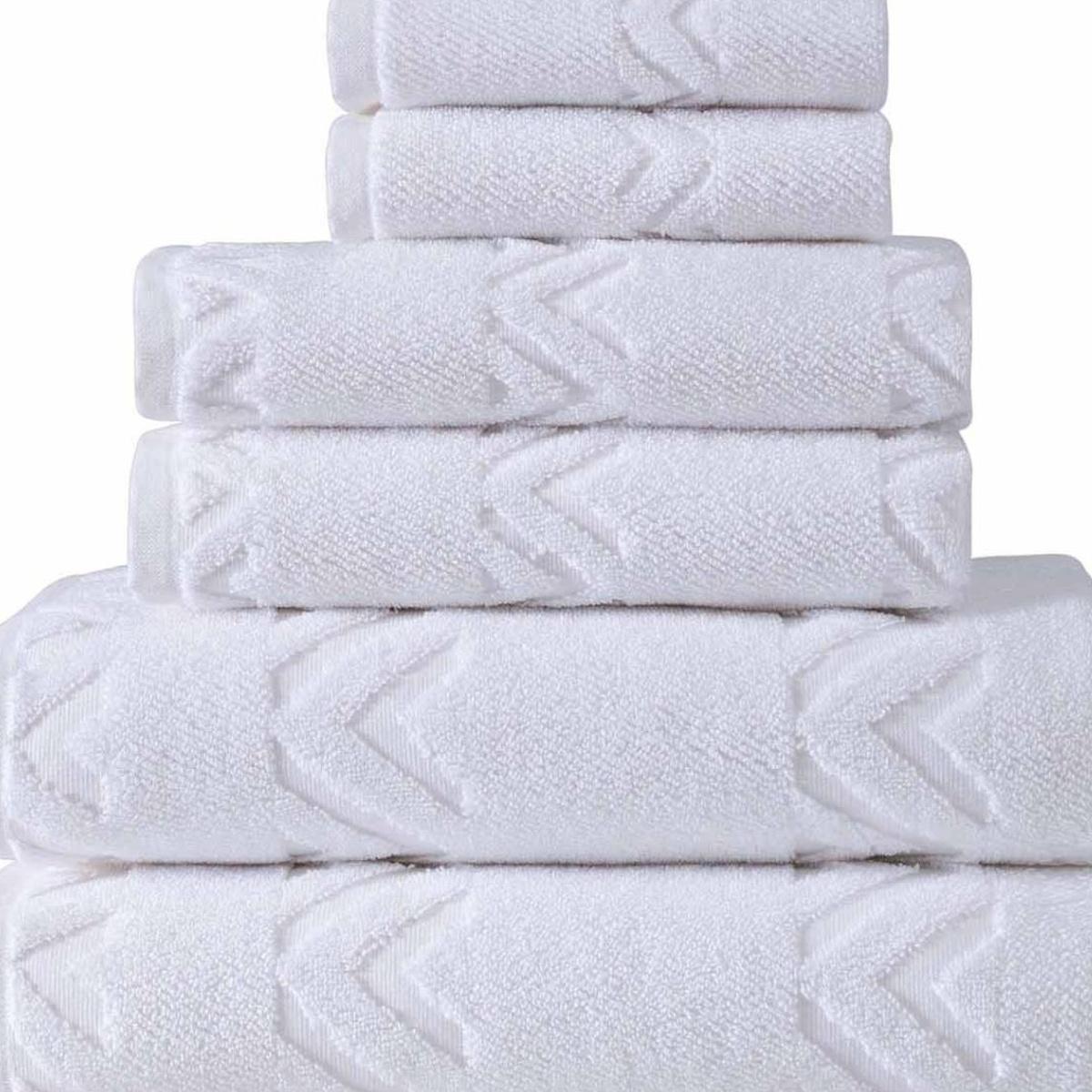 Set of Six White Geometric Turkish Cotton Towel Set - HomeRoots - Flyclothing LLC