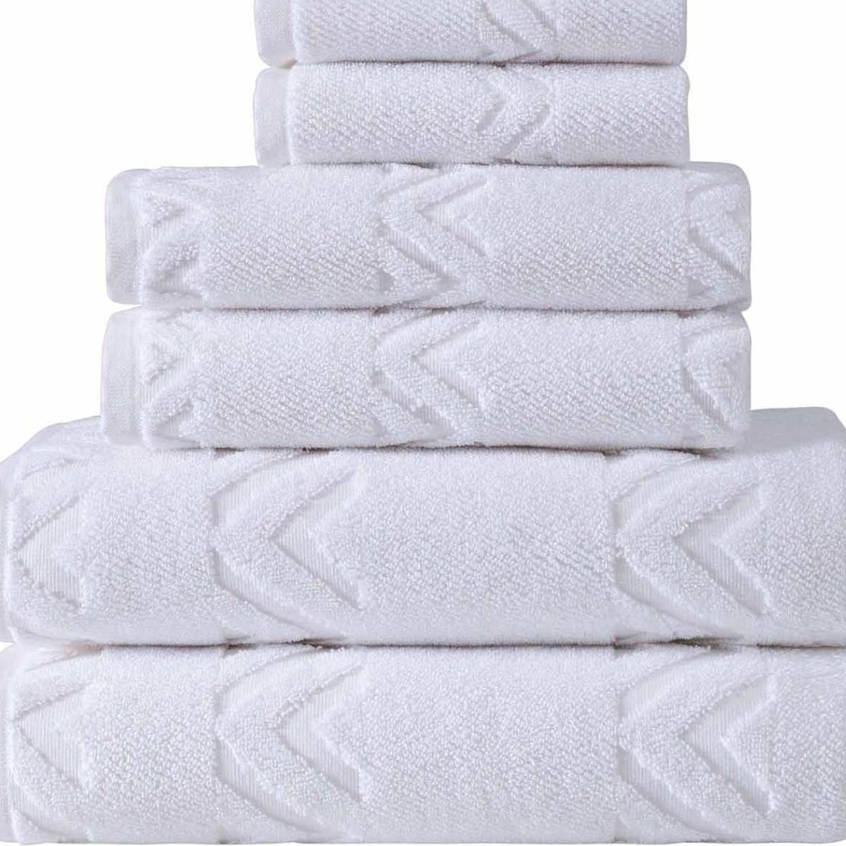 Set of Six White Geometric Turkish Cotton Towel Set - HomeRoots - Flyclothing LLC