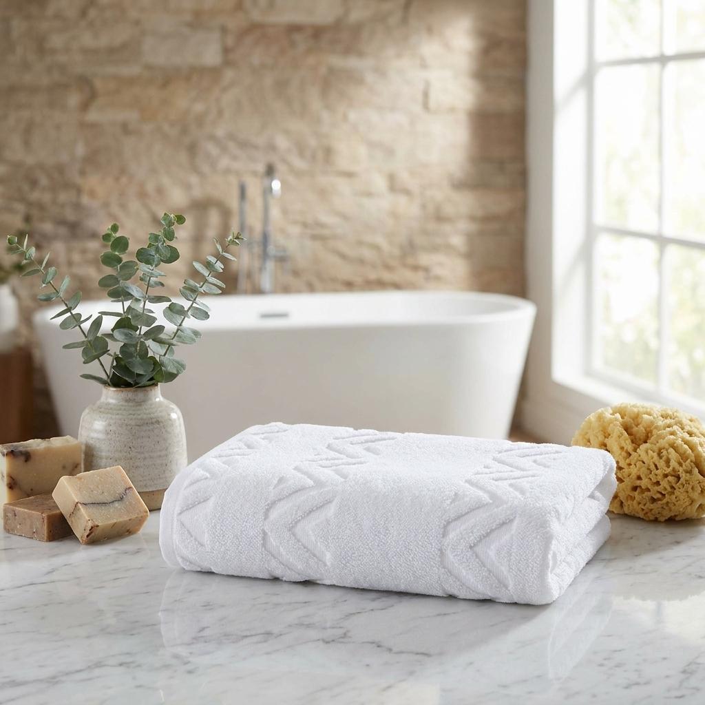 Set of Six White Geometric Turkish Cotton Towel Set - HomeRoots - Flyclothing LLC