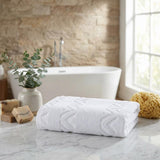 Set of Six White Geometric Turkish Cotton Towel Set - HomeRoots - Flyclothing LLC