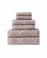 Set of Six Brown Geometric Turkish Cotton Towel Set - HomeRoots - Flyclothing LLC