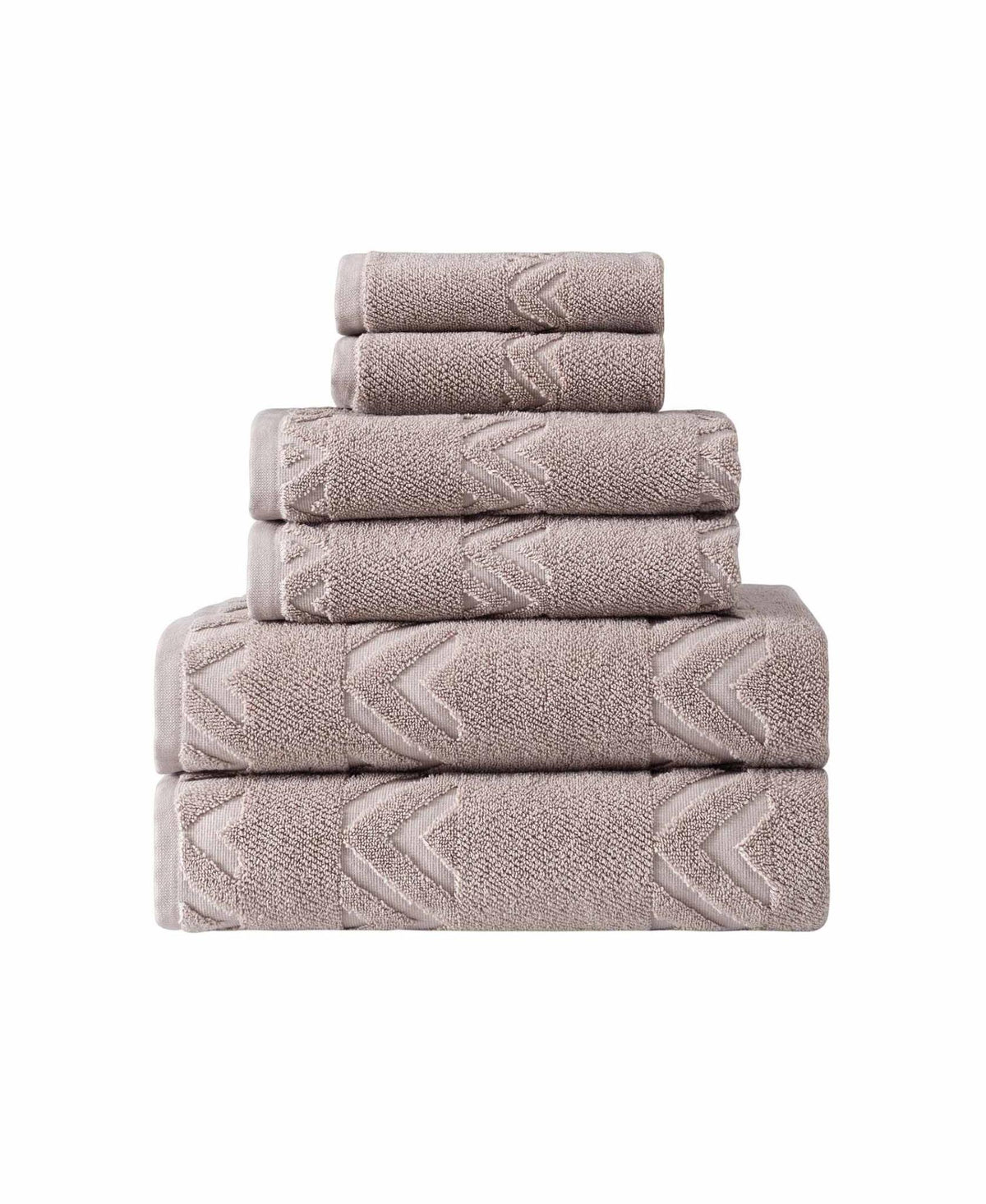 Set of Six Brown Geometric Turkish Cotton Towel Set - HomeRoots - Flyclothing LLC