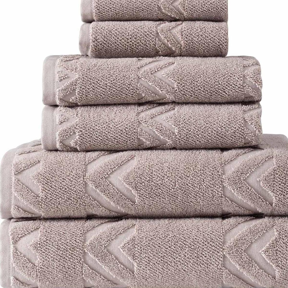 Set of Six Brown Geometric Turkish Cotton Towel Set - HomeRoots - Flyclothing LLC