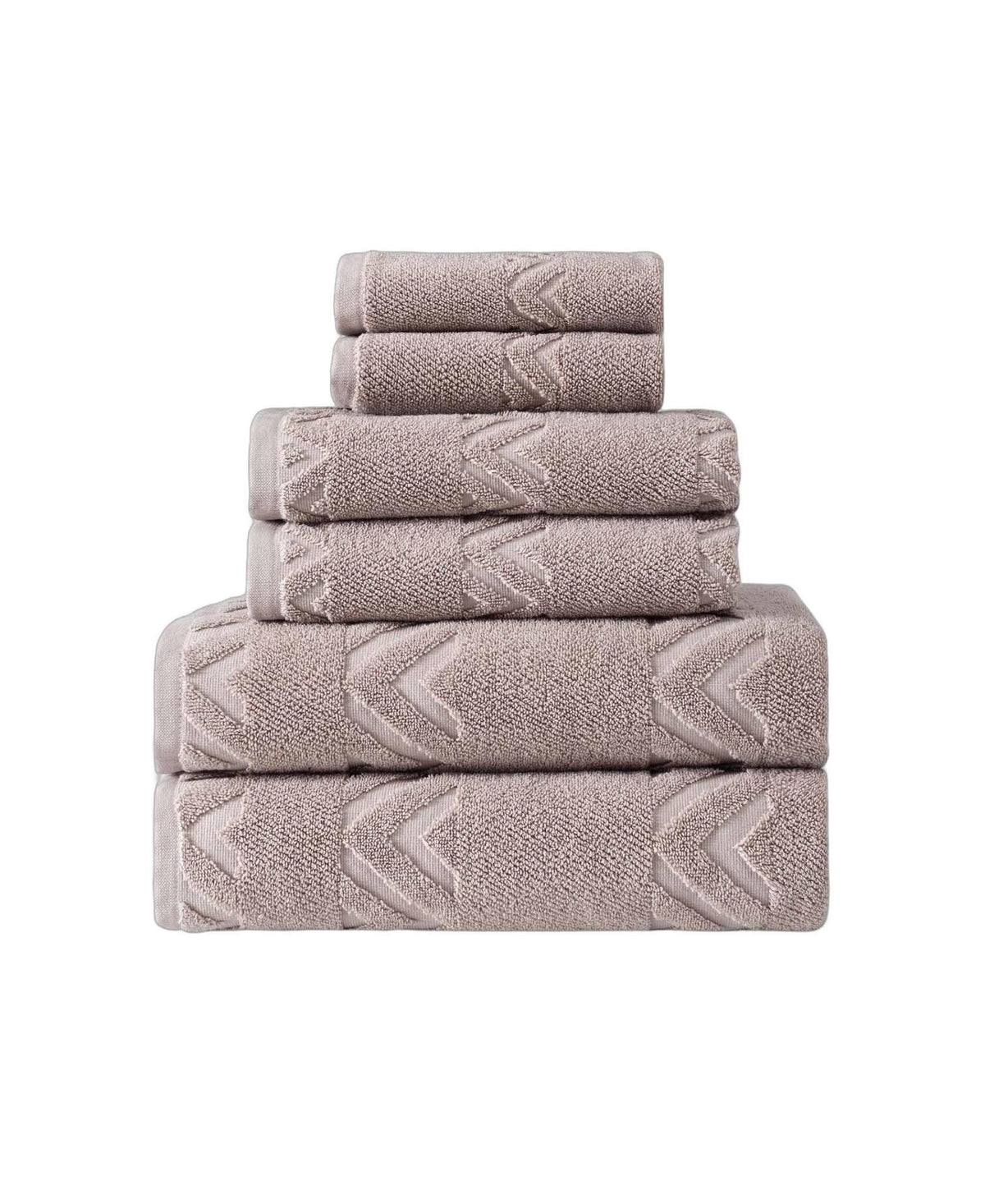 Set of Six Brown Geometric Turkish Cotton Towel Set - HomeRoots - Flyclothing LLC