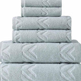 Set of Six Aqua Geometric Turkish Cotton Towel Set - HomeRoots - Flyclothing LLC