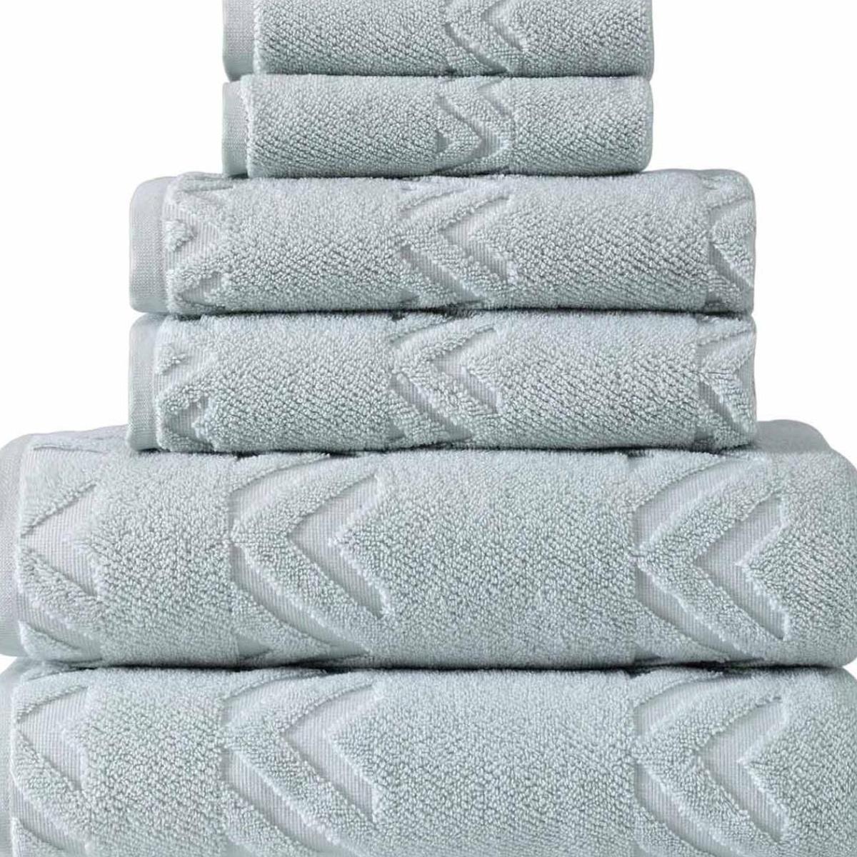 Set of Six Aqua Geometric Turkish Cotton Towel Set - HomeRoots - Flyclothing LLC