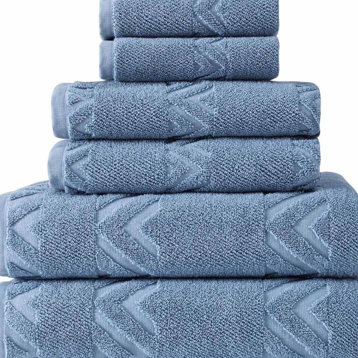 Set of Six Navy Blue Geometric Turkish Cotton Towel Set - HomeRoots - Flyclothing LLC