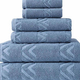 Set of Six Navy Blue Geometric Turkish Cotton Towel Set - HomeRoots - Flyclothing LLC