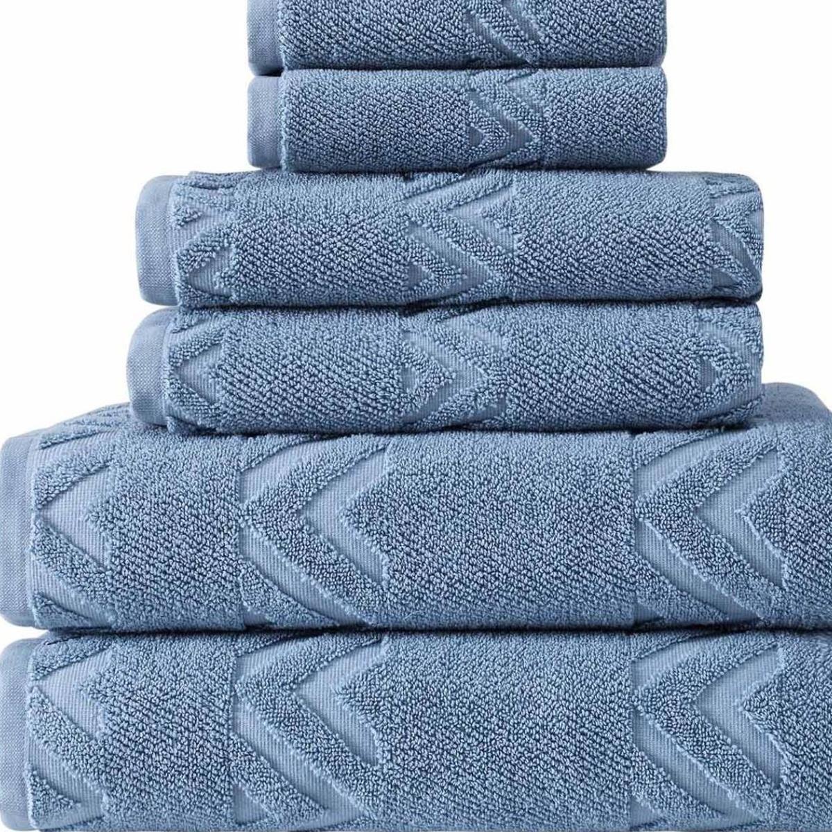 Set of Six Navy Blue Geometric Turkish Cotton Towel Set - HomeRoots - Flyclothing LLC
