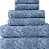 Set of Six Navy Blue Geometric Turkish Cotton Towel Set - HomeRoots - Flyclothing LLC