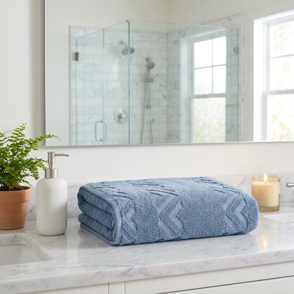 Set of Six Navy Blue Geometric Turkish Cotton Towel Set - HomeRoots - Flyclothing LLC
