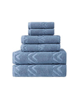 Set of Six Navy Blue Geometric Turkish Cotton Towel Set - HomeRoots - Flyclothing LLC