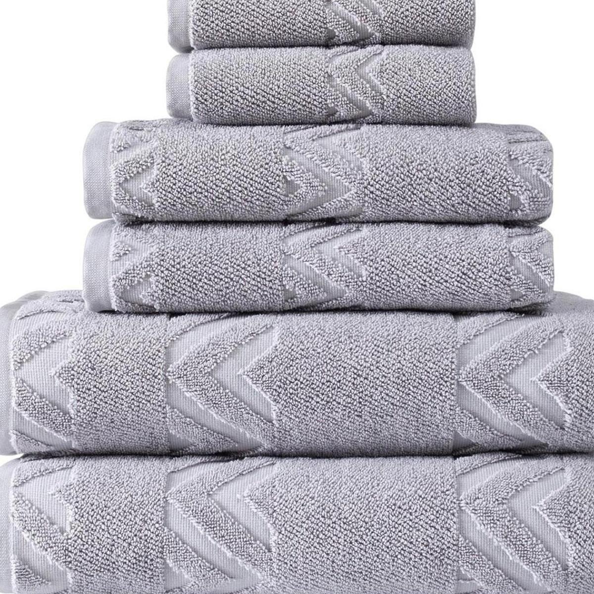 Set of Six Light Gray Geometric Turkish Cotton Towel Set - HomeRoots - Flyclothing LLC