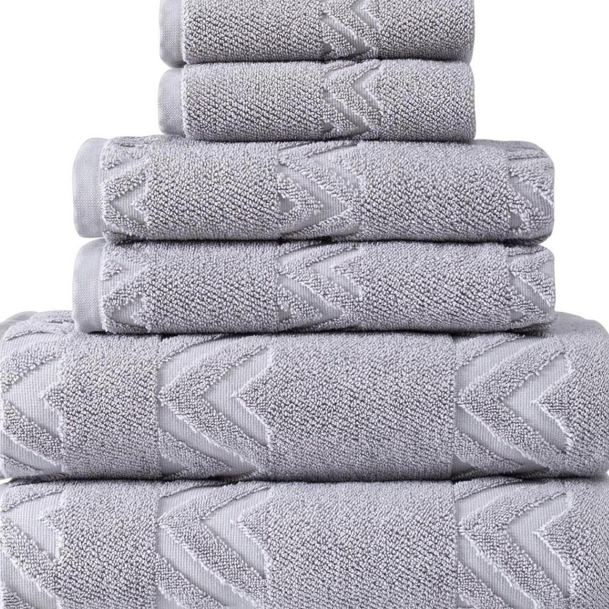 Set of Six Light Gray Geometric Turkish Cotton Towel Set - HomeRoots - Flyclothing LLC