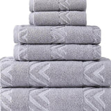 Set of Six Light Gray Geometric Turkish Cotton Towel Set - HomeRoots - Flyclothing LLC