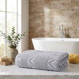 Set of Six Light Gray Geometric Turkish Cotton Towel Set - HomeRoots - Flyclothing LLC