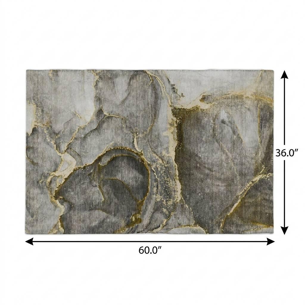 3' X 5' Gold And Gray Abstract Shag Washable Area Rug With UV Protection - HomeRoots - Flyclothing LLC