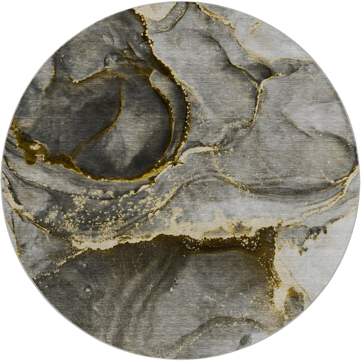 8' Gold And Gray Abstract Shag Washable Round Rug With UV Protection - HomeRoots - Flyclothing LLC