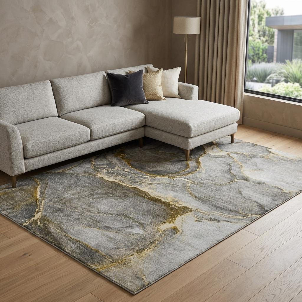 8' X 10' Gold And Gray Abstract Shag Washable Area Rug With UV Protection - HomeRoots - Flyclothing LLC