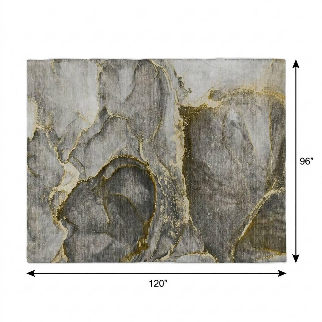 8' X 10' Gold And Gray Abstract Shag Washable Area Rug With UV Protection - HomeRoots - Flyclothing LLC