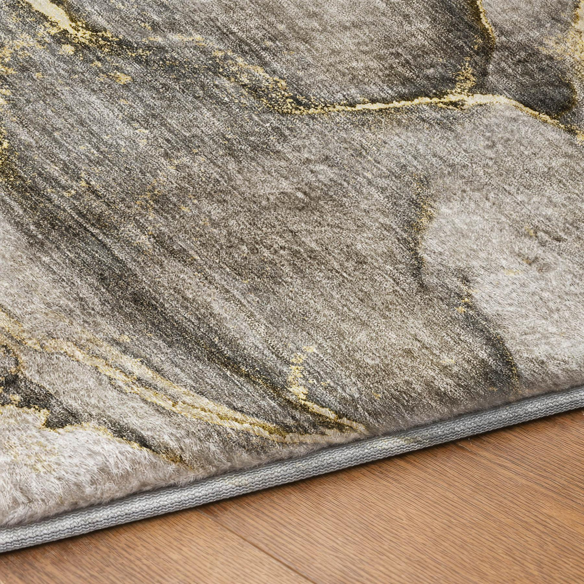 10' X 14' Gold And Gray Abstract Shag Washable Area Rug With UV Protection - HomeRoots - Flyclothing LLC