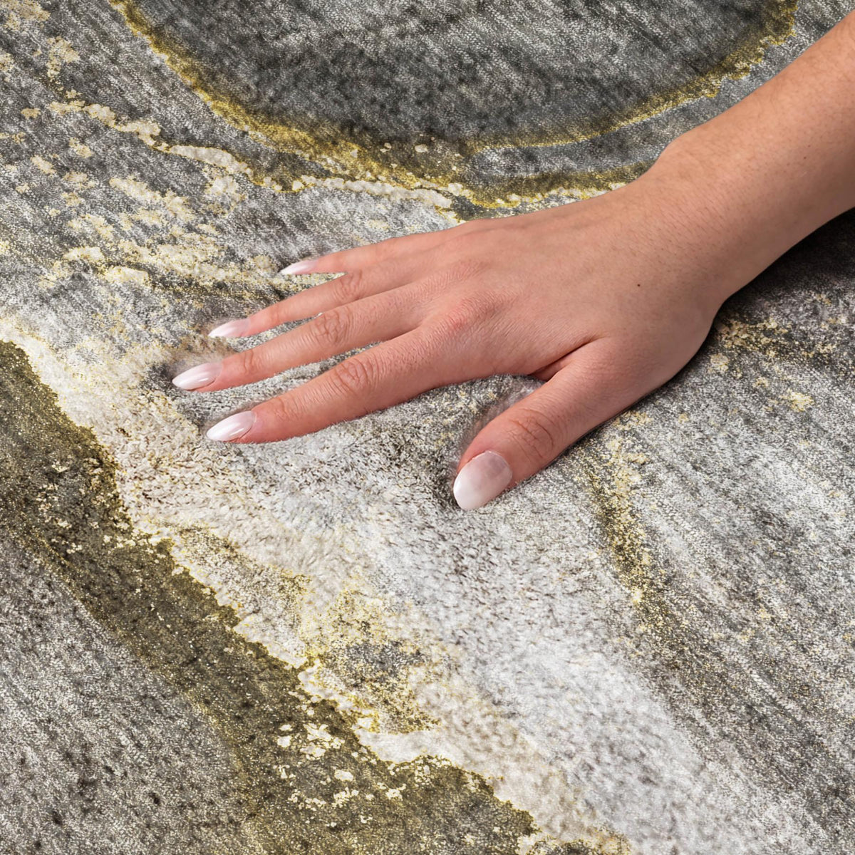 10' X 14' Gold And Gray Abstract Shag Washable Area Rug With UV Protection - HomeRoots - Flyclothing LLC