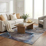 5' X 8' Navy Blue And Denim Blue Abstract Shag Washable Area Rug With UV Protection - HomeRoots - Flyclothing LLC