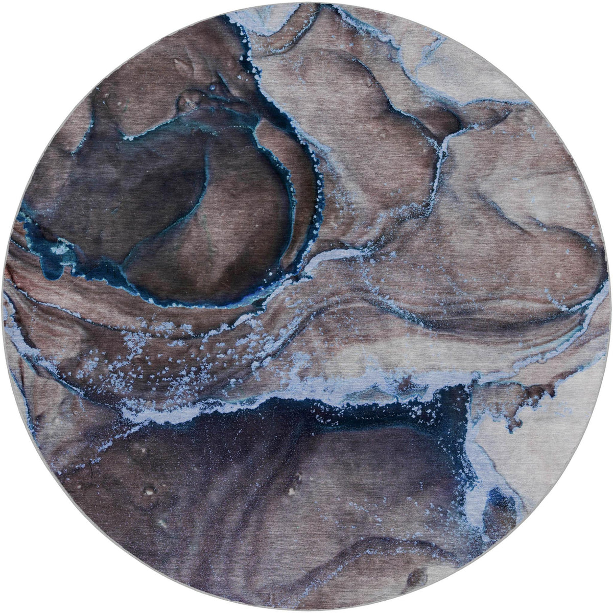 8' Navy Blue And Denim Blue Abstract Shag Washable Round Rug With UV Protection - HomeRoots - Flyclothing LLC