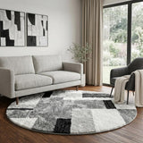 8' Navy Blue And Denim Blue Abstract Shag Washable Round Rug With UV Protection - HomeRoots - Flyclothing LLC