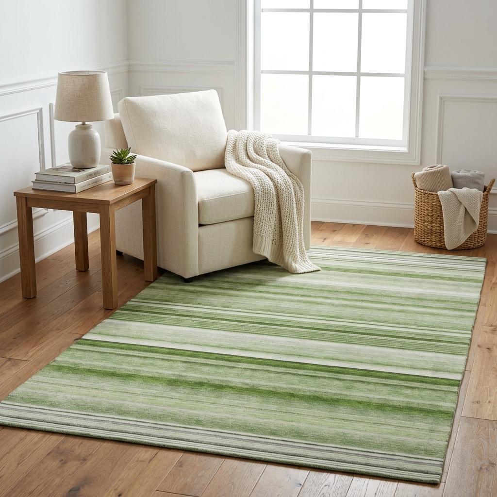 5' X 8' Green And Gray Striped Shag Washable Area Rug With UV Protection - HomeRoots - Flyclothing LLC