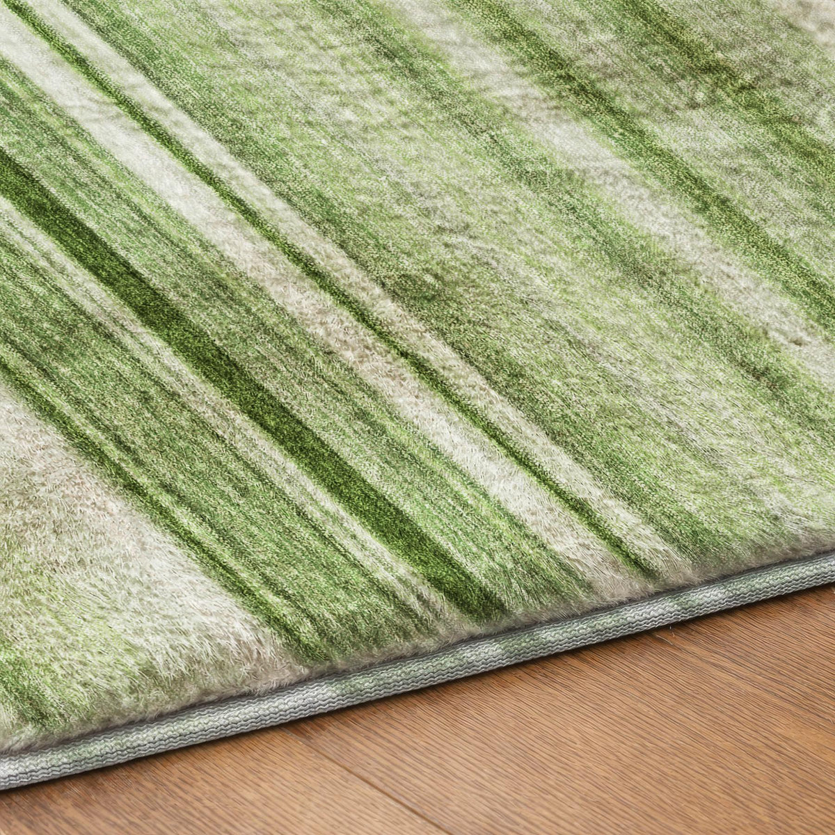 5' X 8' Green And Gray Striped Shag Washable Area Rug With UV Protection - HomeRoots - Flyclothing LLC