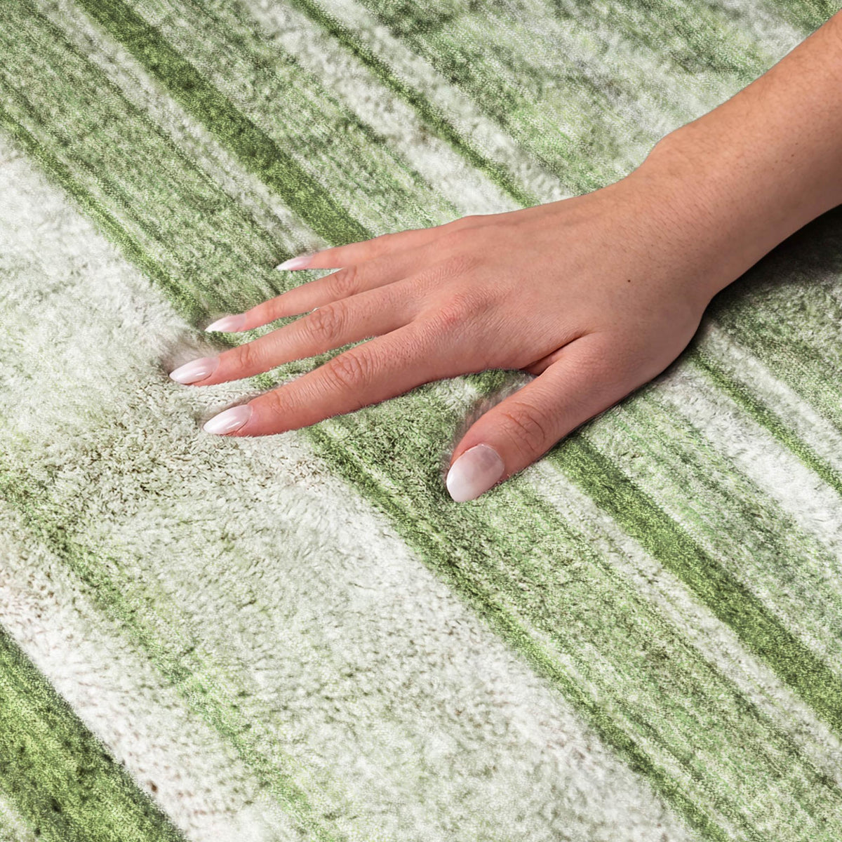 5' X 8' Green And Gray Striped Shag Washable Area Rug With UV Protection - HomeRoots - Flyclothing LLC