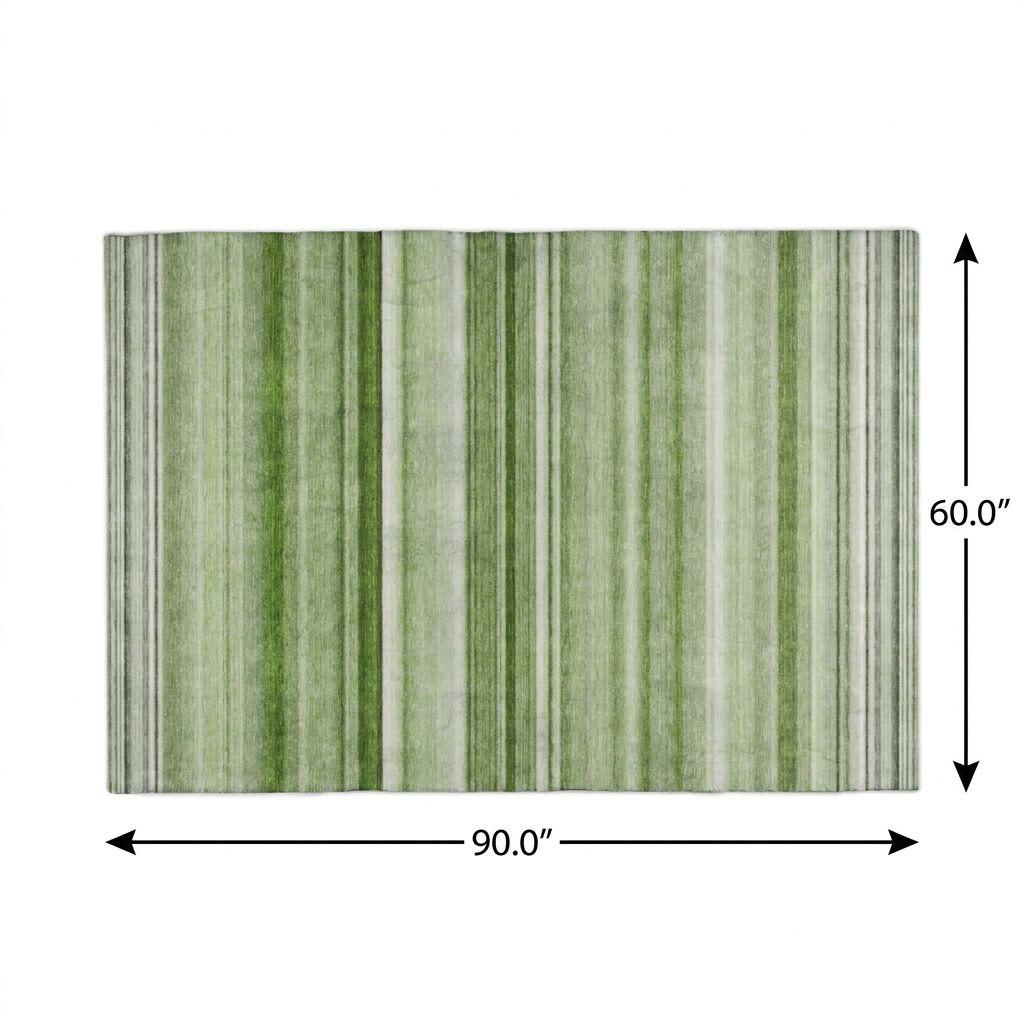 5' X 8' Green And Gray Striped Shag Washable Area Rug With UV Protection - HomeRoots - Flyclothing LLC