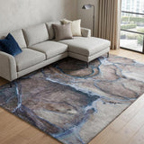 8' X 10' Navy Blue And Denim Blue Abstract Shag Washable Area Rug With UV Protection - HomeRoots - Flyclothing LLC