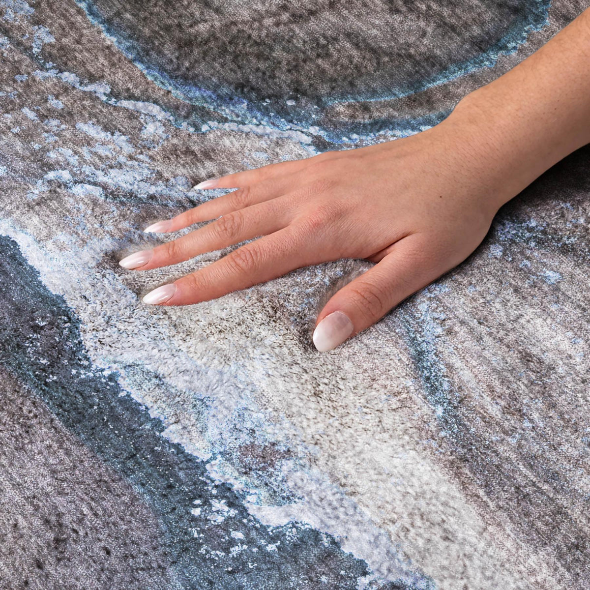 8' X 10' Navy Blue And Denim Blue Abstract Shag Washable Area Rug With UV Protection - HomeRoots - Flyclothing LLC