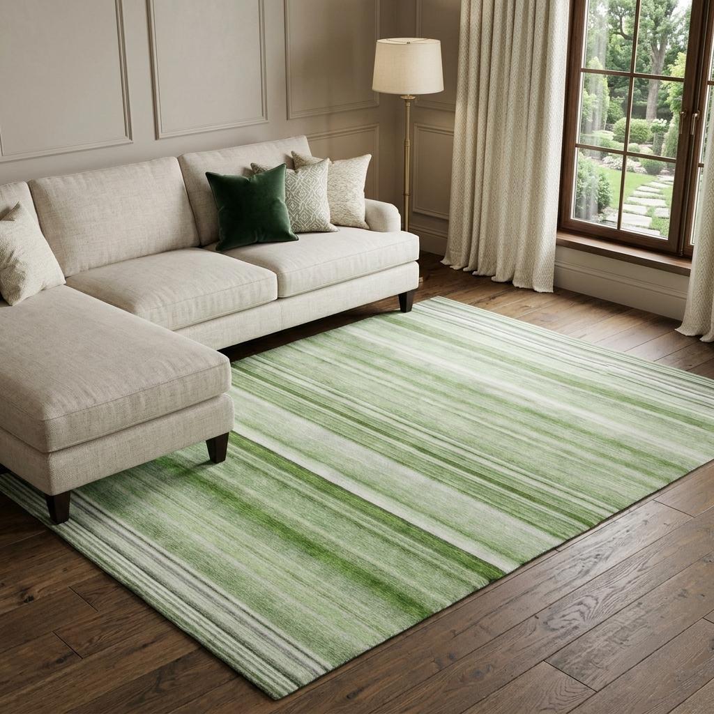 8' X 10' Green And Gray Striped Shag Washable Area Rug With UV Protection - HomeRoots - Flyclothing LLC