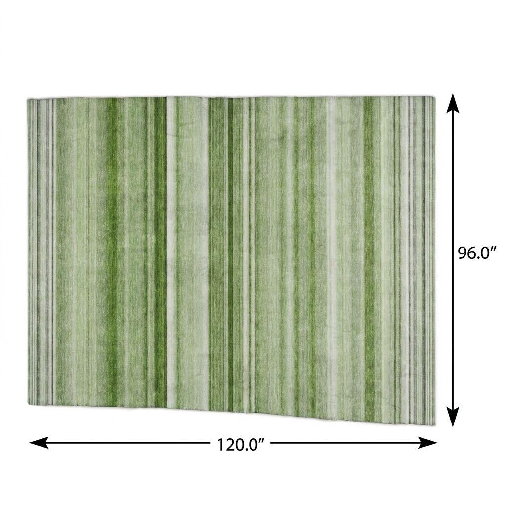 8' X 10' Green And Gray Striped Shag Washable Area Rug With UV Protection - HomeRoots - Flyclothing LLC