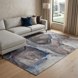 10' X 14' Navy Blue And Denim Blue Abstract Shag Washable Area Rug With UV Protection - HomeRoots - Flyclothing LLC
