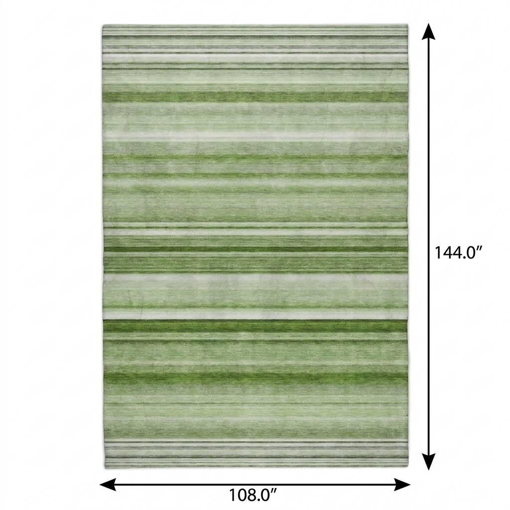 9' X 12' Green And Gray Striped Shag Washable Area Rug With UV Protection - HomeRoots - Flyclothing LLC