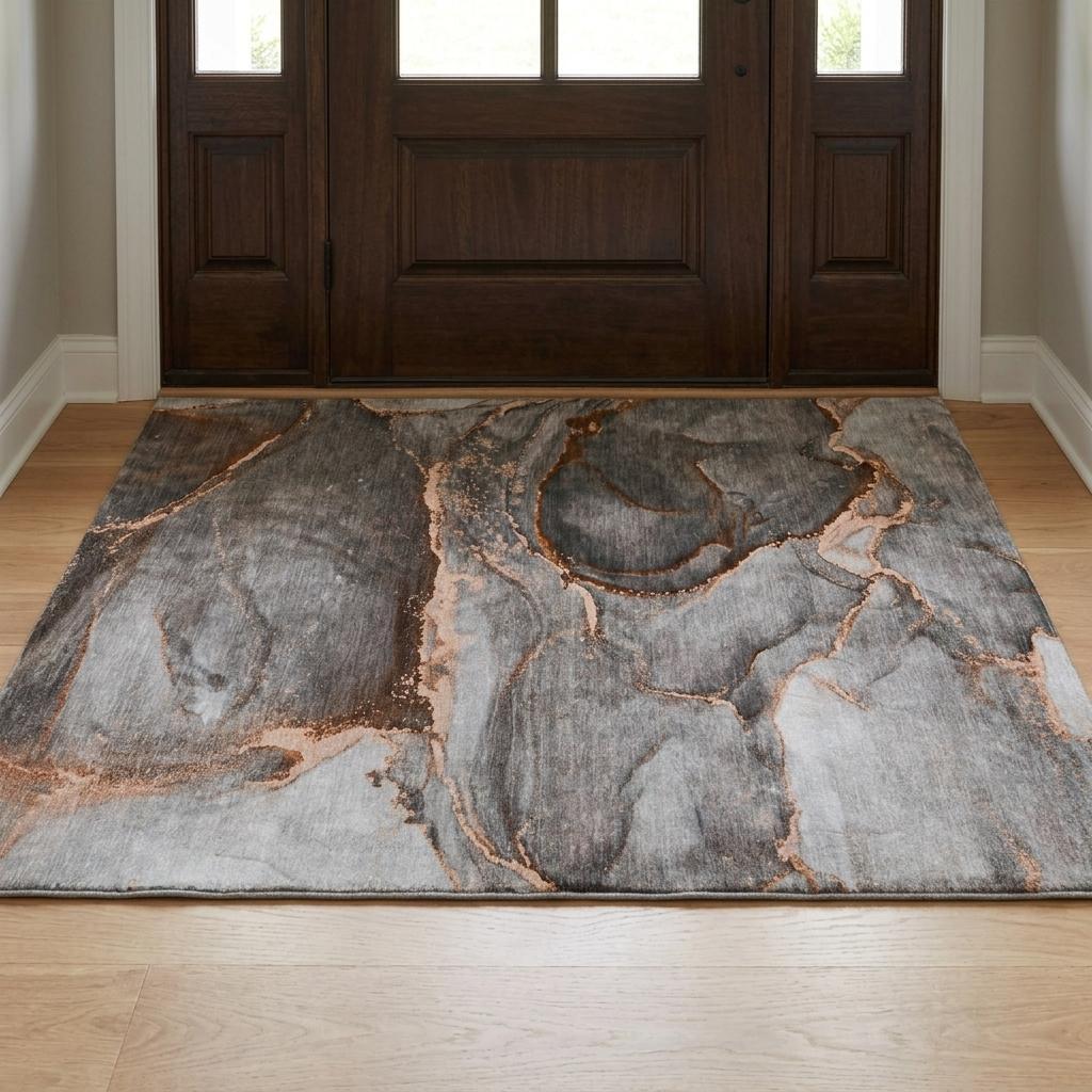 3' X 5' Peach And Gray Abstract Shag Washable Area Rug With UV Protection - HomeRoots - Flyclothing LLC