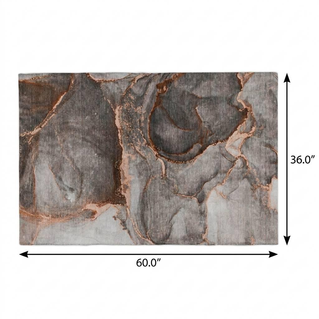 3' X 5' Peach And Gray Abstract Shag Washable Area Rug With UV Protection - HomeRoots - Flyclothing LLC