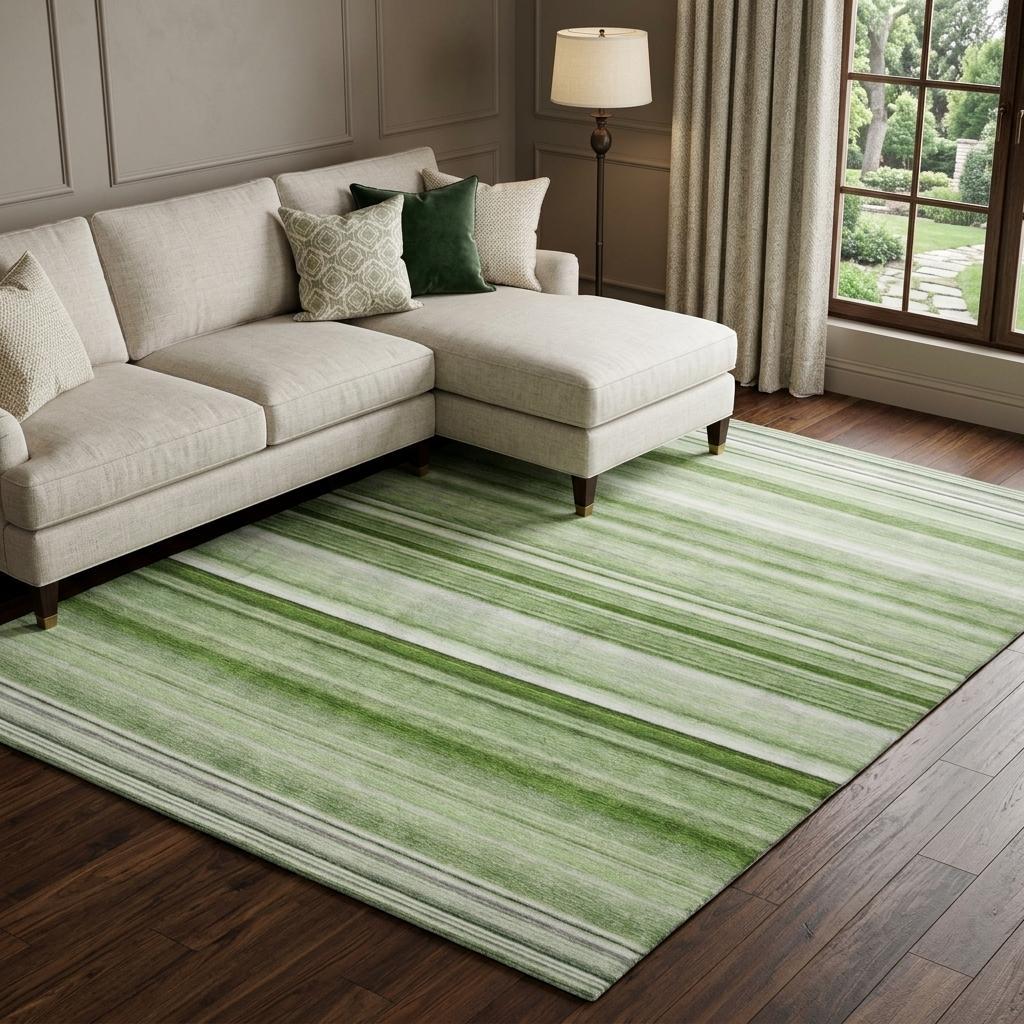 10' X 14' Green And Gray Striped Shag Washable Area Rug With UV Protection - HomeRoots - Flyclothing LLC